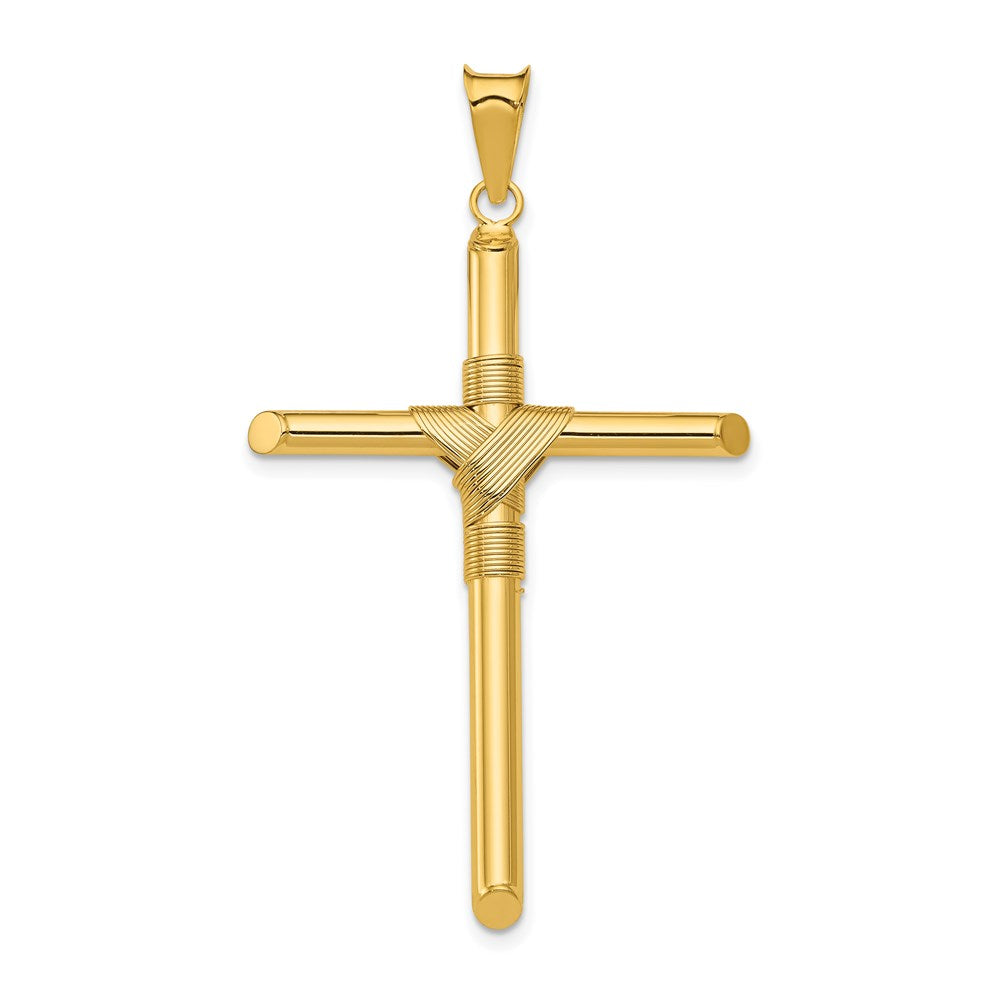 14k Yellow Gold 28.6 mm Polished w/Center Wrap Tube Cross Pendant (2.2 grams)