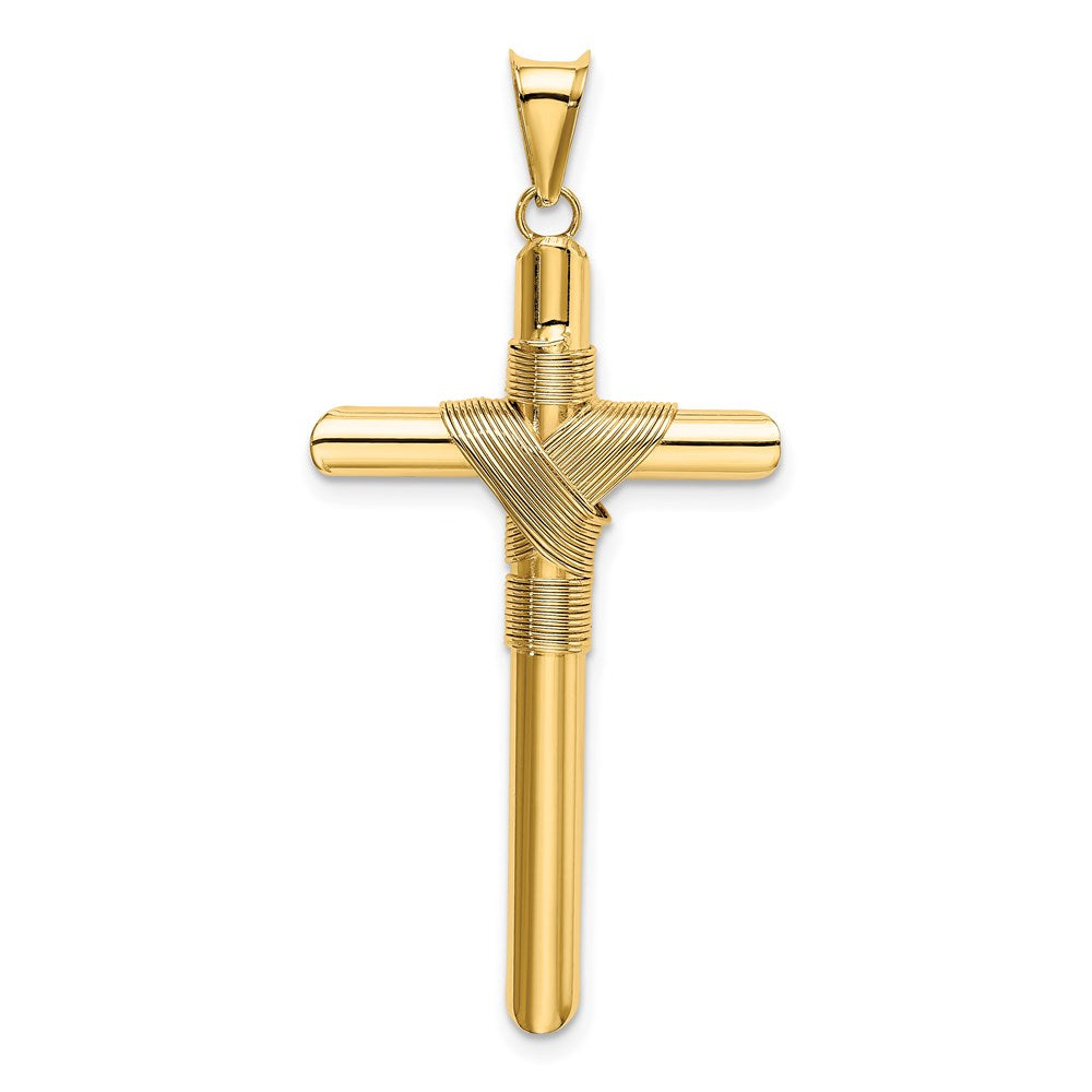 14k Yellow Gold 22.3 mm Polished w/Center Wrap Tube Cross Pendant (2.06 grams)