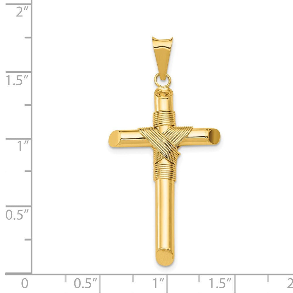 14k Yellow Gold 22.3 mm Polished w/Center Wrap Tube Cross Pendant (2.06 grams)