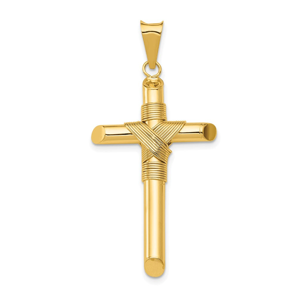 14k Yellow Gold 22.3 mm Polished w/Center Wrap Tube Cross Pendant (2.06 grams)