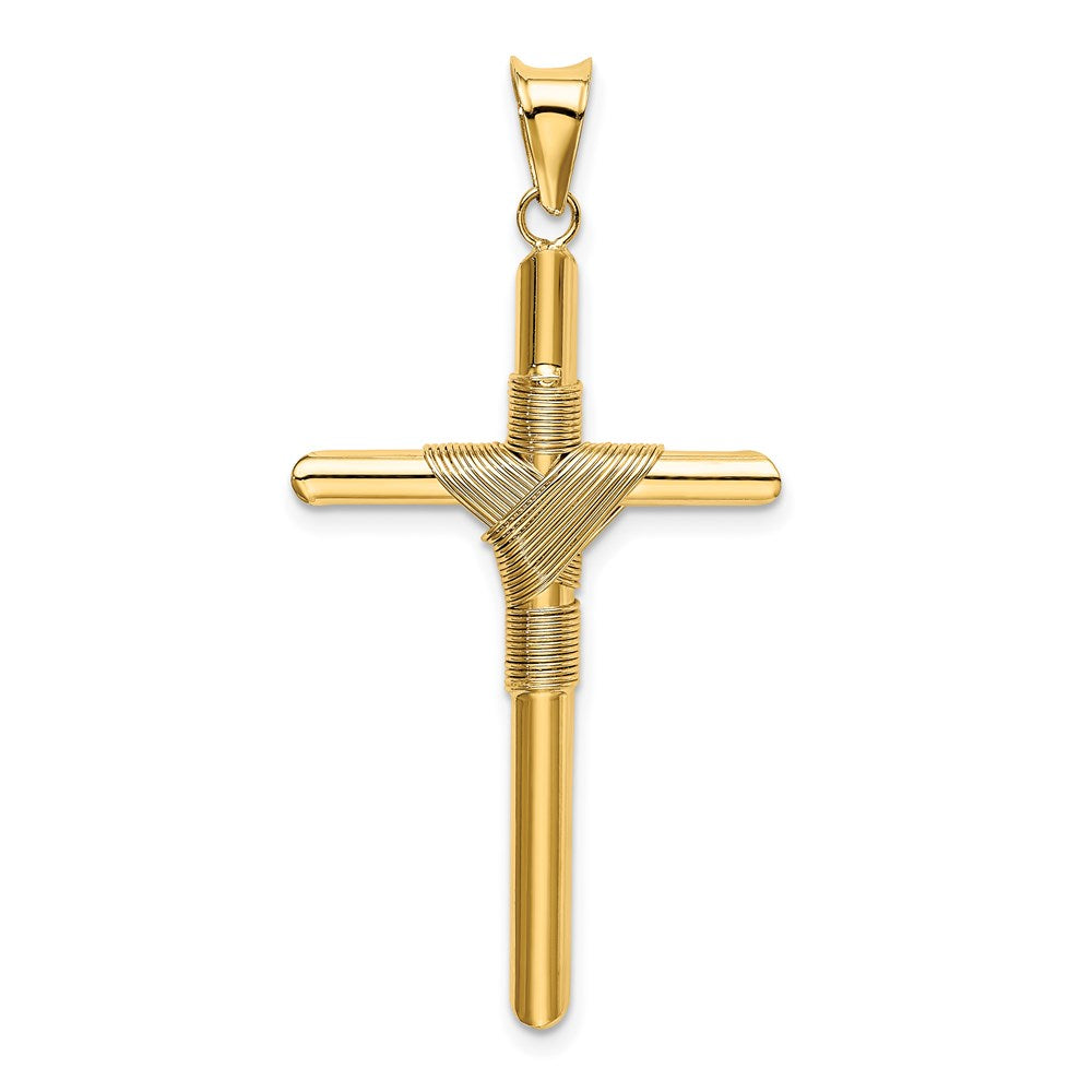 14k Yellow Gold 23.6 mm Polished w/Center Wrap Tube Cross Pendant (1.94 grams)