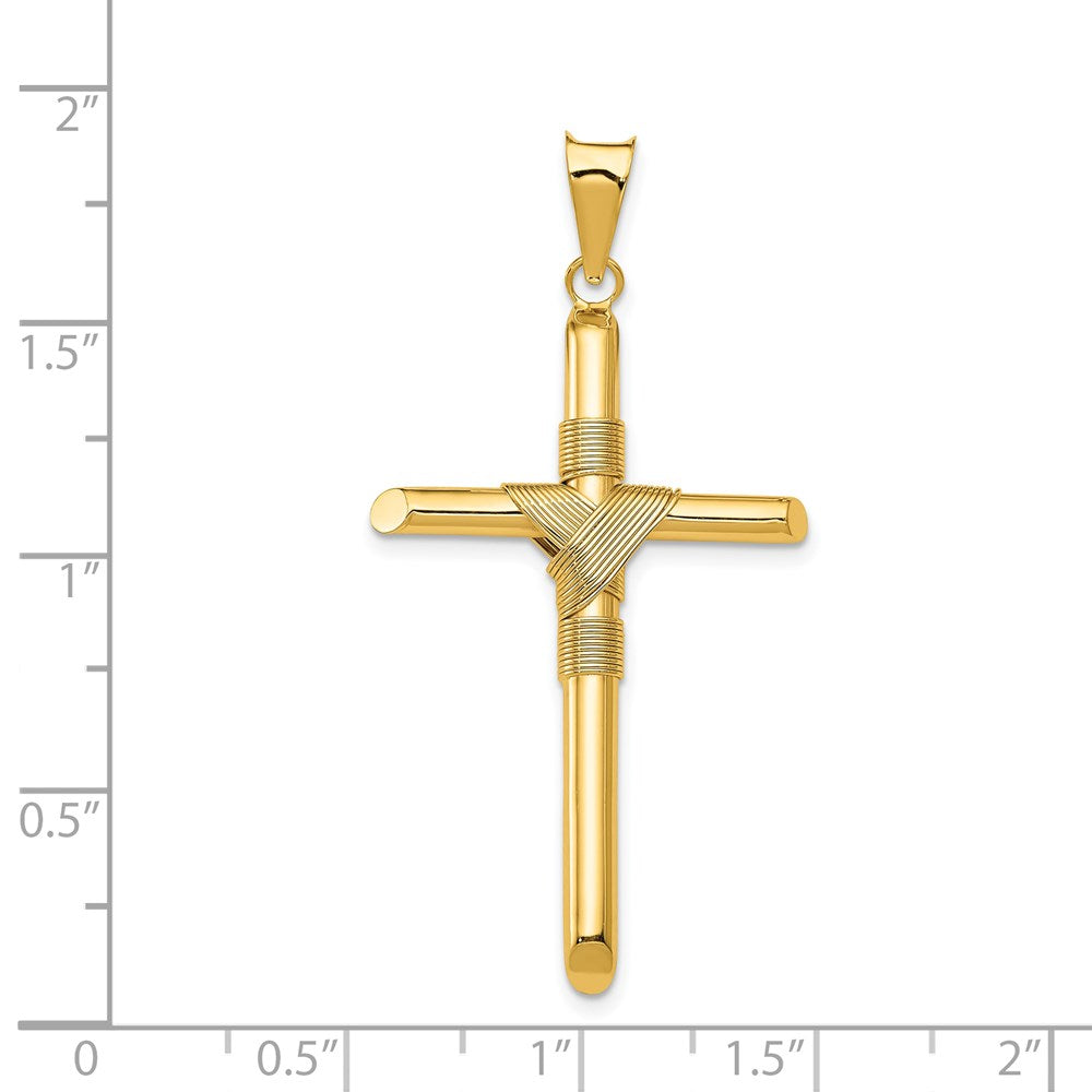 14k Yellow Gold 23.6 mm Polished w/Center Wrap Tube Cross Pendant (1.94 grams)