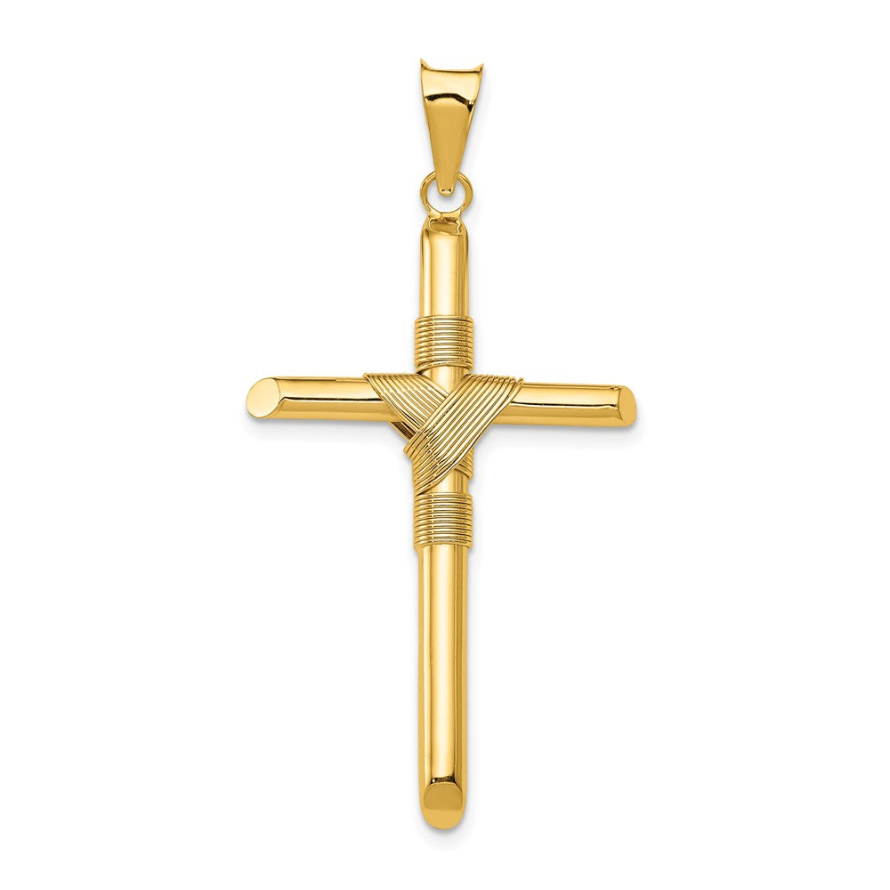 14k Yellow Gold 23.6 mm Polished w/Center Wrap Tube Cross Pendant (1.94 grams)