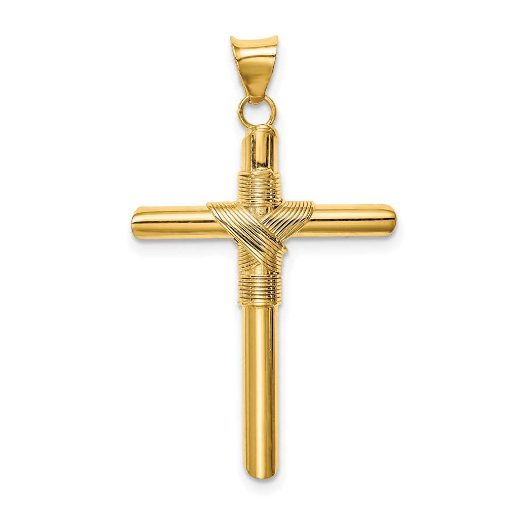 14k Yellow Gold 21.6 mm Polished w/Center Wrap Tube Cross Pendant (1.64 grams)