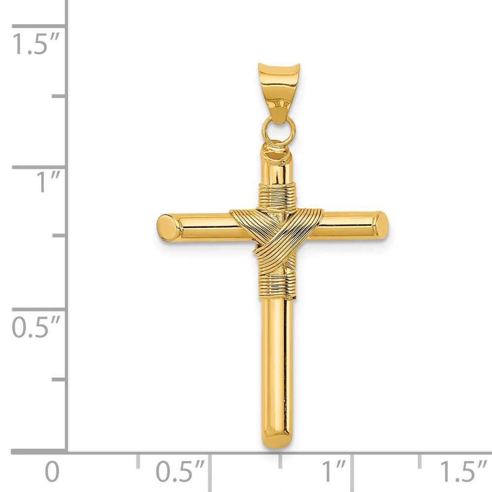 14k Yellow Gold 21.6 mm Polished w/Center Wrap Tube Cross Pendant (1.64 grams)