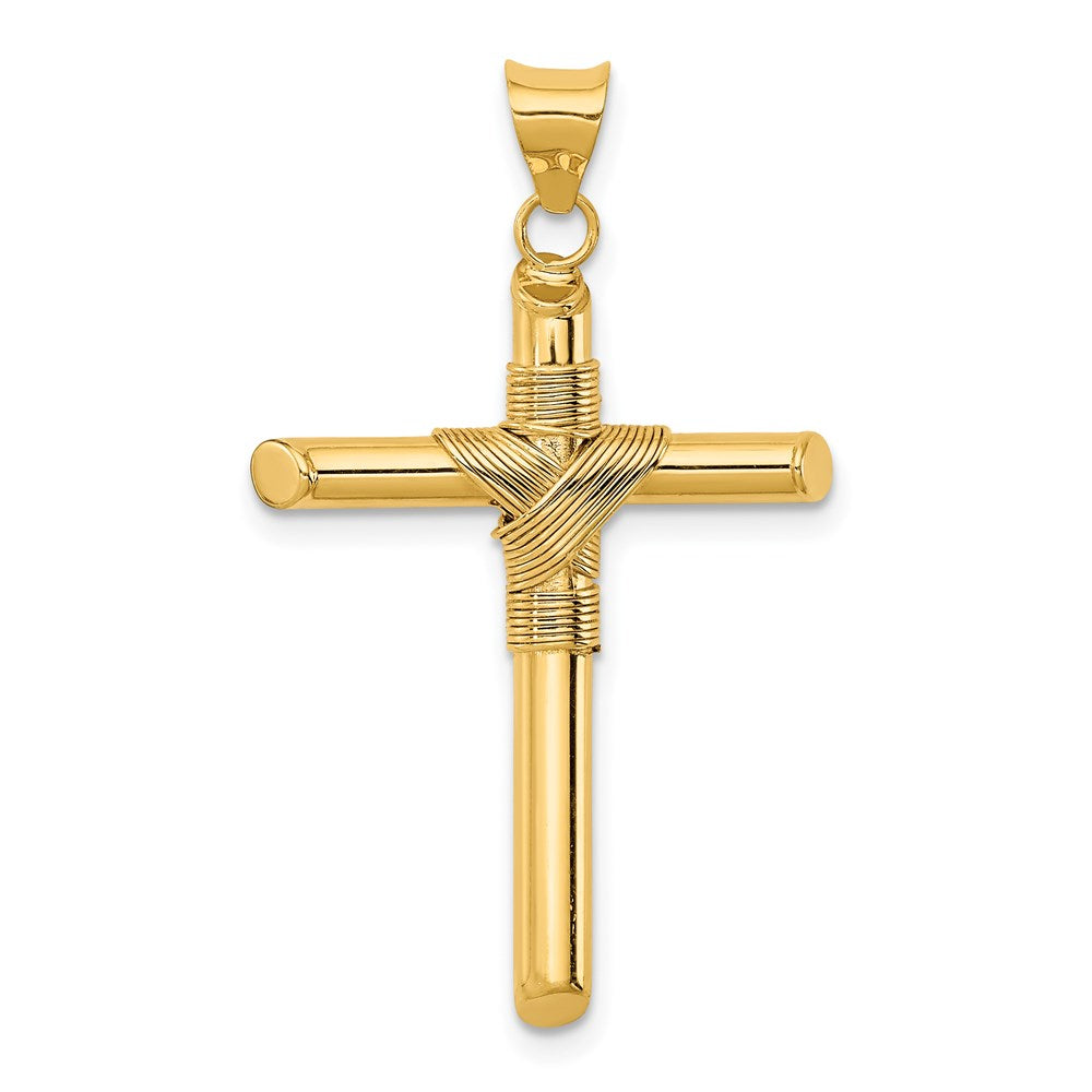 14k Yellow Gold 21.6 mm Polished w/Center Wrap Tube Cross Pendant (1.64 grams)