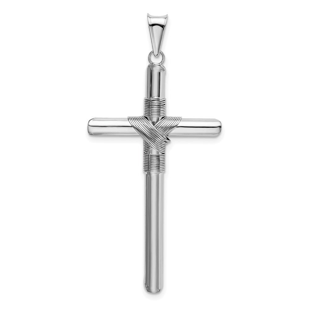 14k White Gold 27.47 mm w/Center Wrap Tube Cross Pendant (2.8 grams)