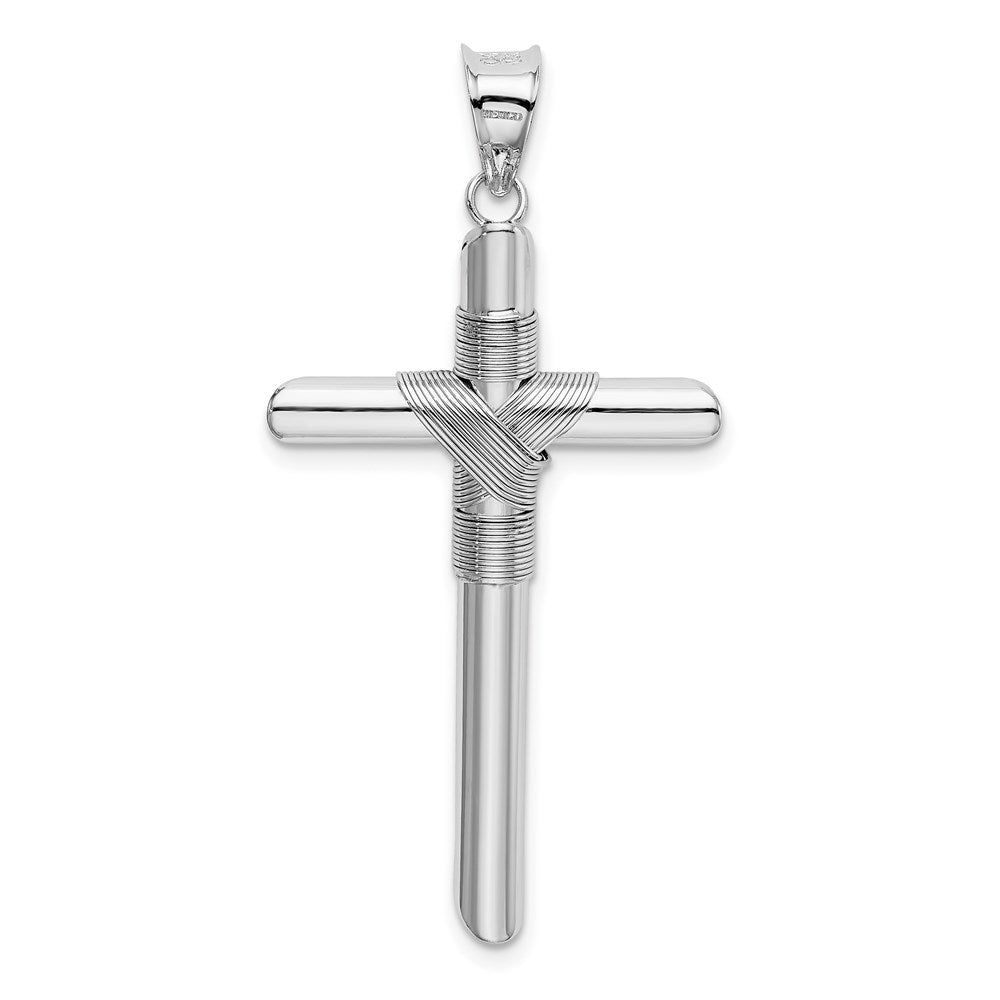 14k White Gold 22.53 mm w/Center Wrap Tube Cross Pendant (2.21 grams)