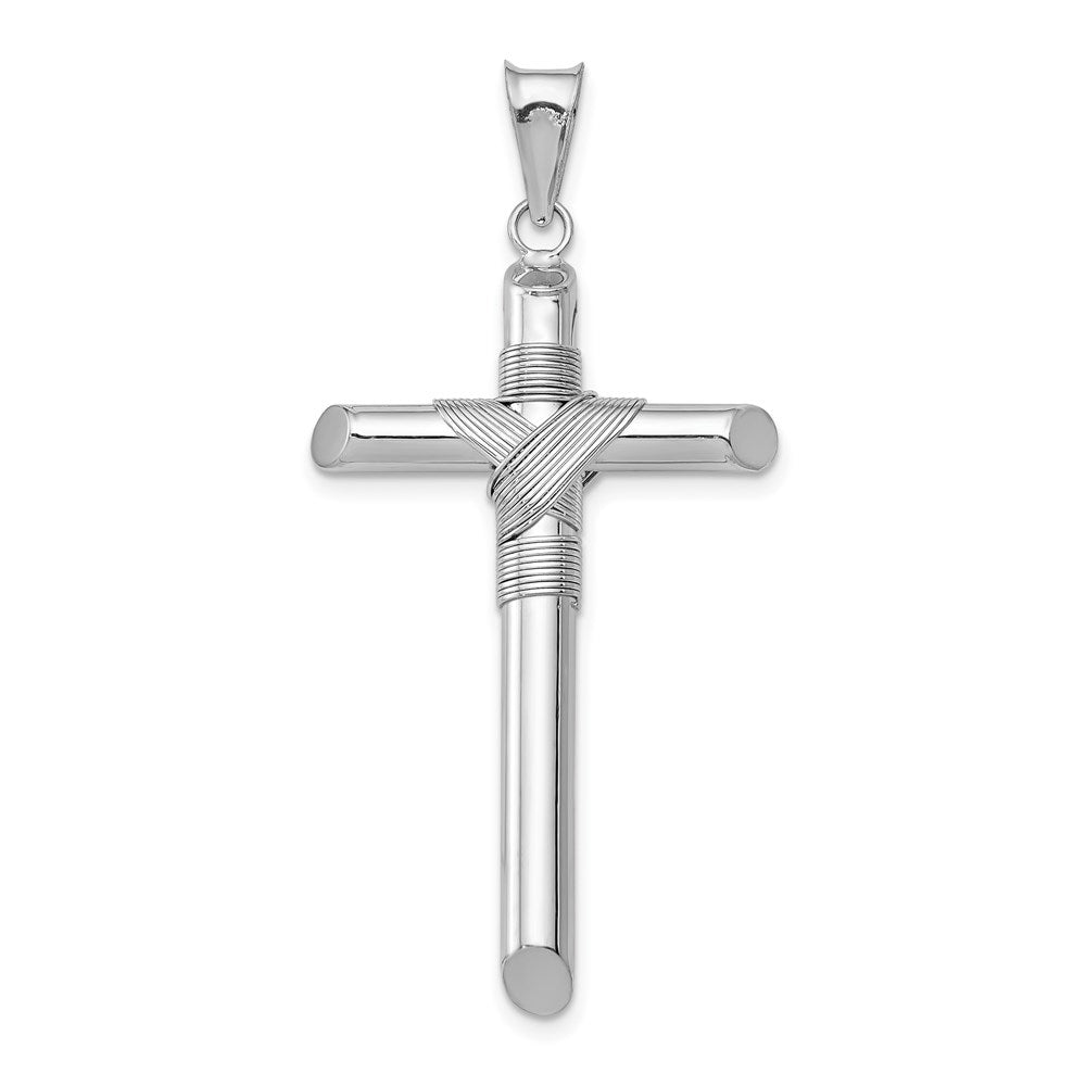 14k White Gold 22.53 mm w/Center Wrap Tube Cross Pendant (2.21 grams)