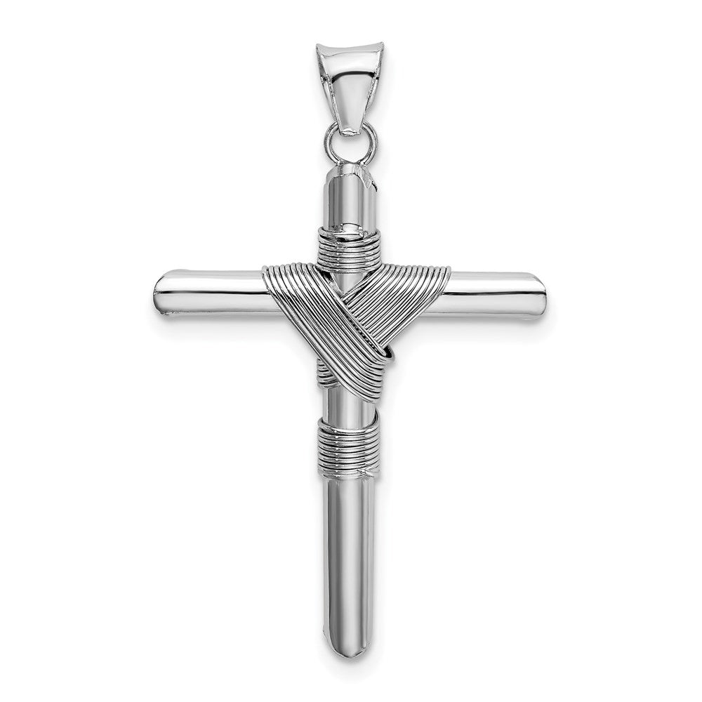 14k White Gold 21.6 mm w/Center Wrap Tube Cross Pendant (1.7 grams)