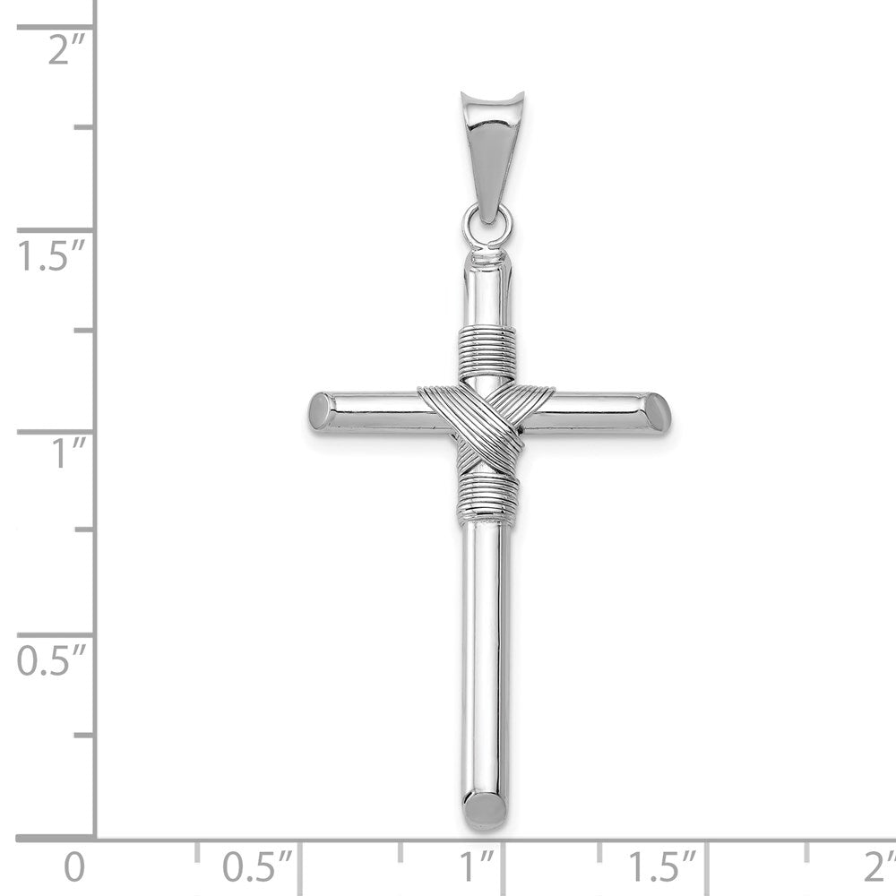 14k White Gold 23.5 mm w/Center Wrap Tube Cross Pendant (1.93 grams)