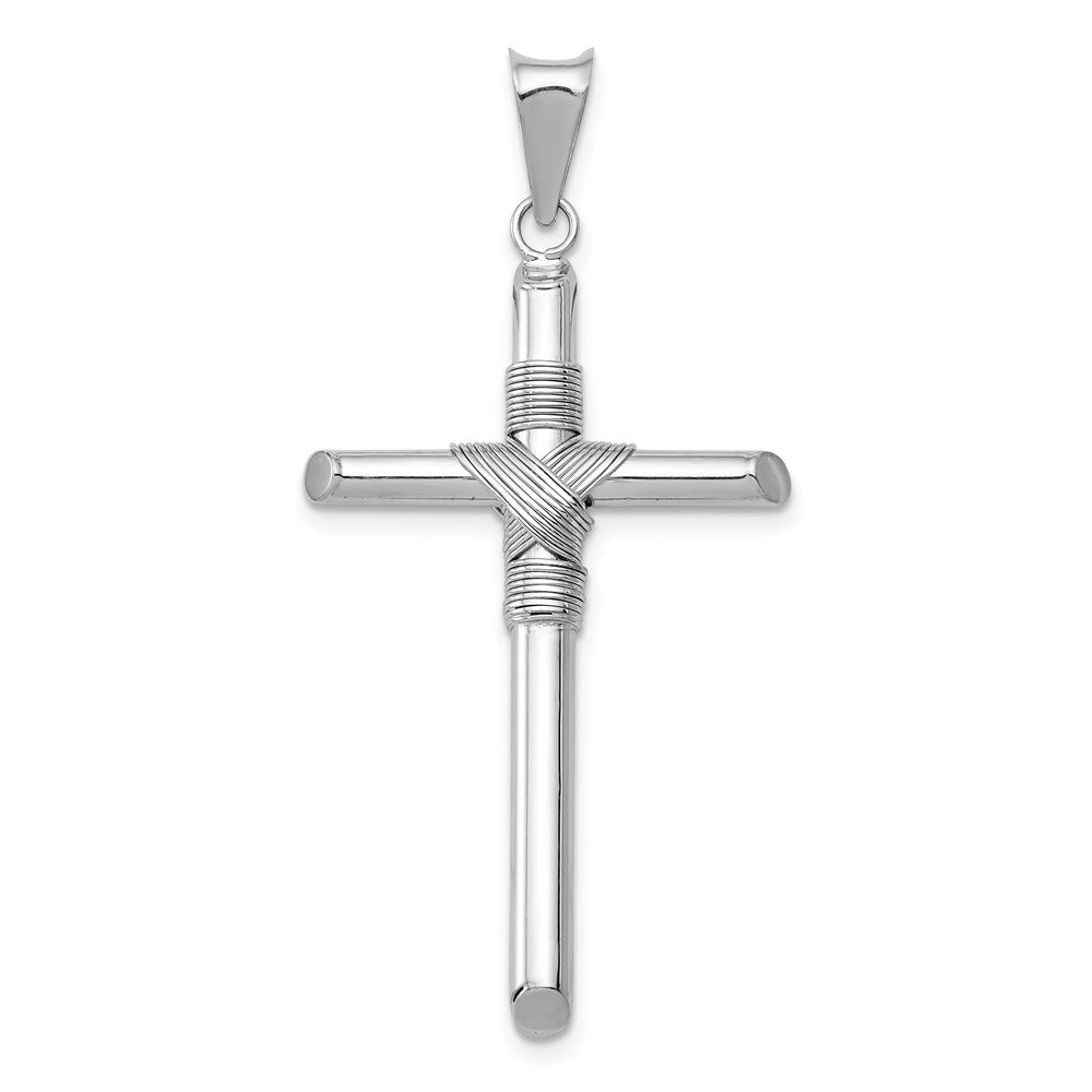 14k White Gold 23.5 mm w/Center Wrap Tube Cross Pendant (1.93 grams)