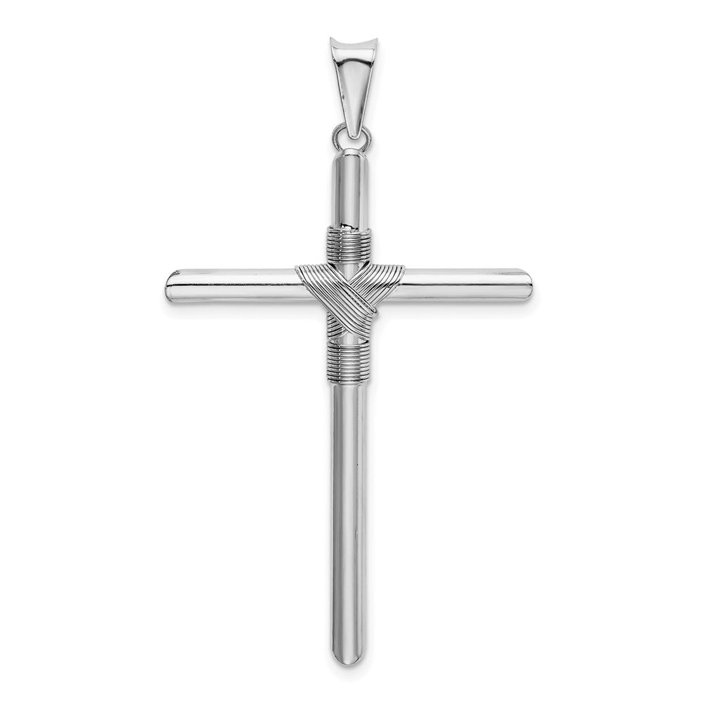 14k White Gold 28.88 mm w/Center Wrap Tube Cross Pendant (2.35 grams)