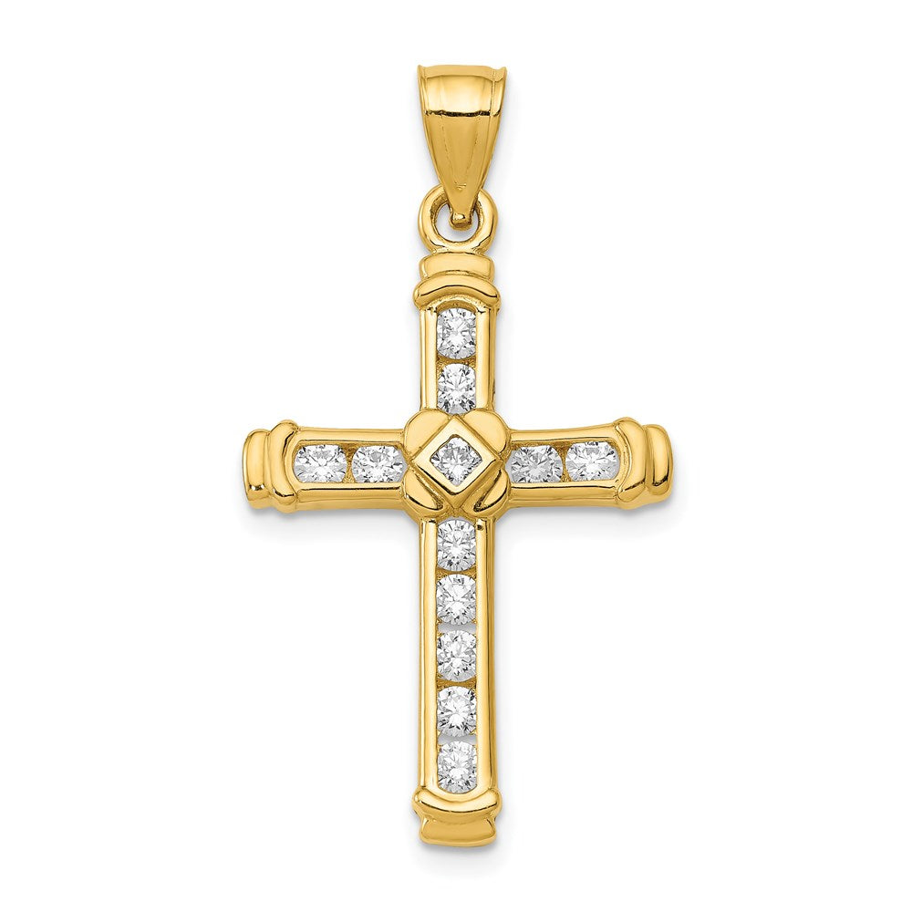 14k Yellow Gold 17.74 mm CZ Cross Pendant (2.06 grams)