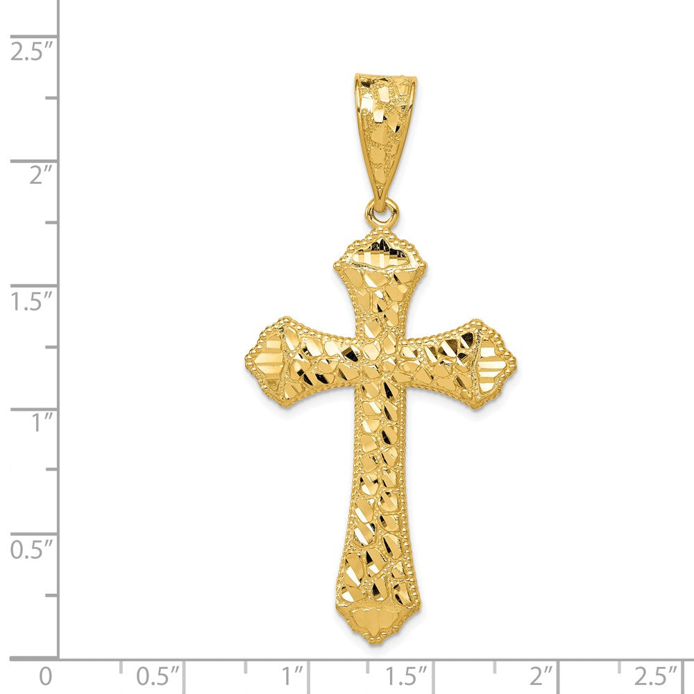 14k Yellow Gold 27.24 mm Diamond-cut Budded Cross Pendant (4.36 grams)