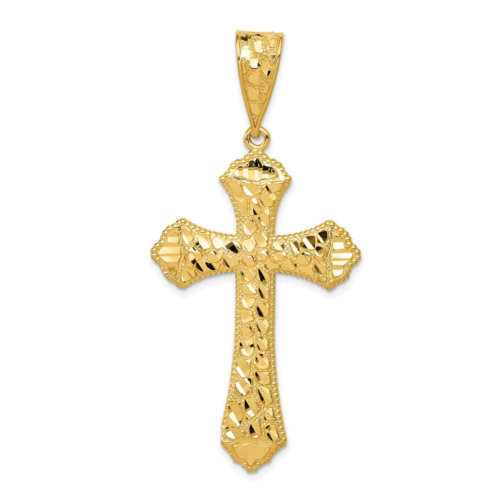 14k Yellow Gold 27.24 mm Diamond-cut Budded Cross Pendant (4.36 grams)