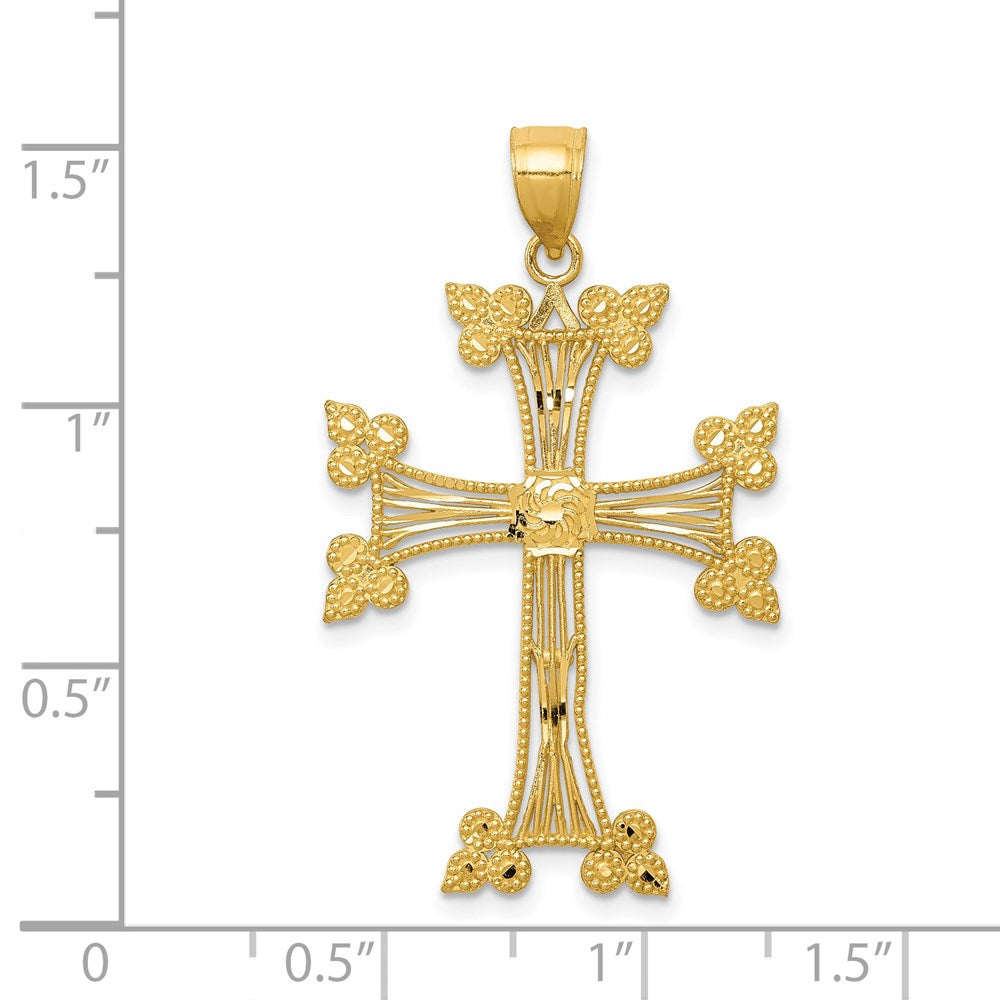 14k Yellow Gold 25.22 mm Diamond-cut Fancy Cross Pendant (1.87 grams)