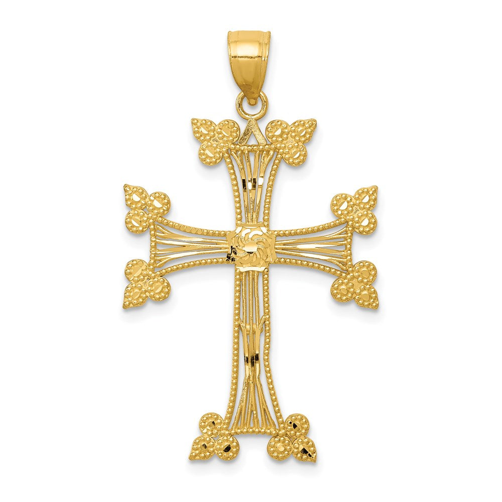 14k Yellow Gold 25.22 mm Diamond-cut Fancy Cross Pendant (1.87 grams)