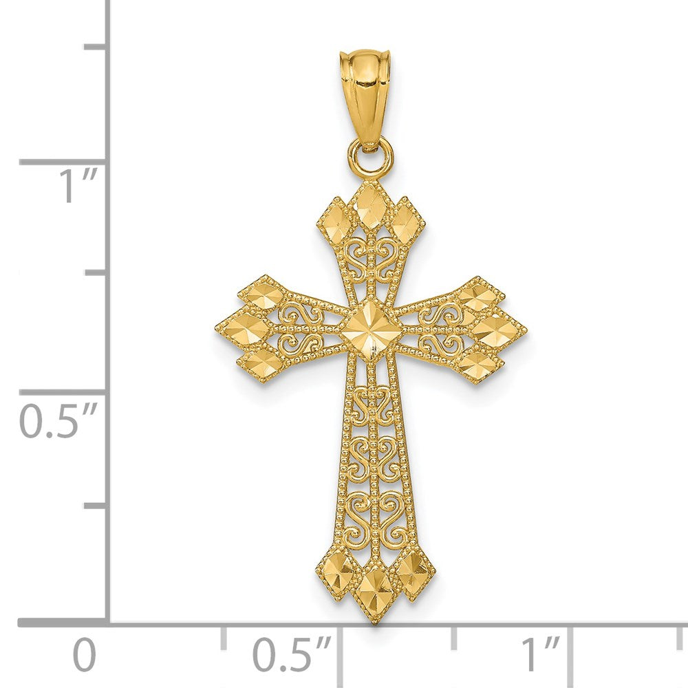 14k Yellow Gold 17.45 mm Diamond-cut Polished Filigree Cross Pendant (1.01 grams)