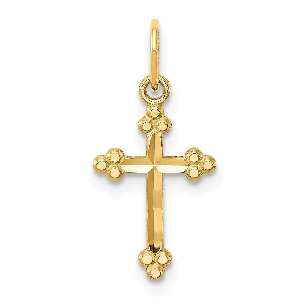 14k Yellow Gold 9.45 mm Small D/C Budded Cross Pendant (0.33 grams)
