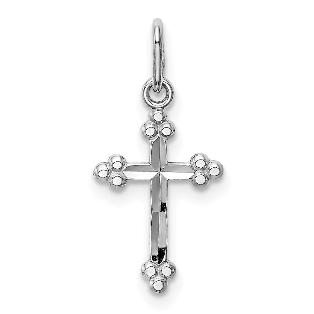 14k White Gold 9.45 mm Polished D/C Small Budded Cross Charm (0.34 grams)