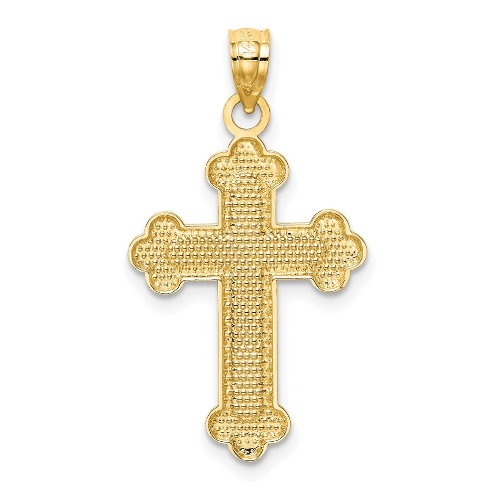14k Yellow Gold 16.32 mm Satin and Polished Budded Cross Pendant (1.01 grams)