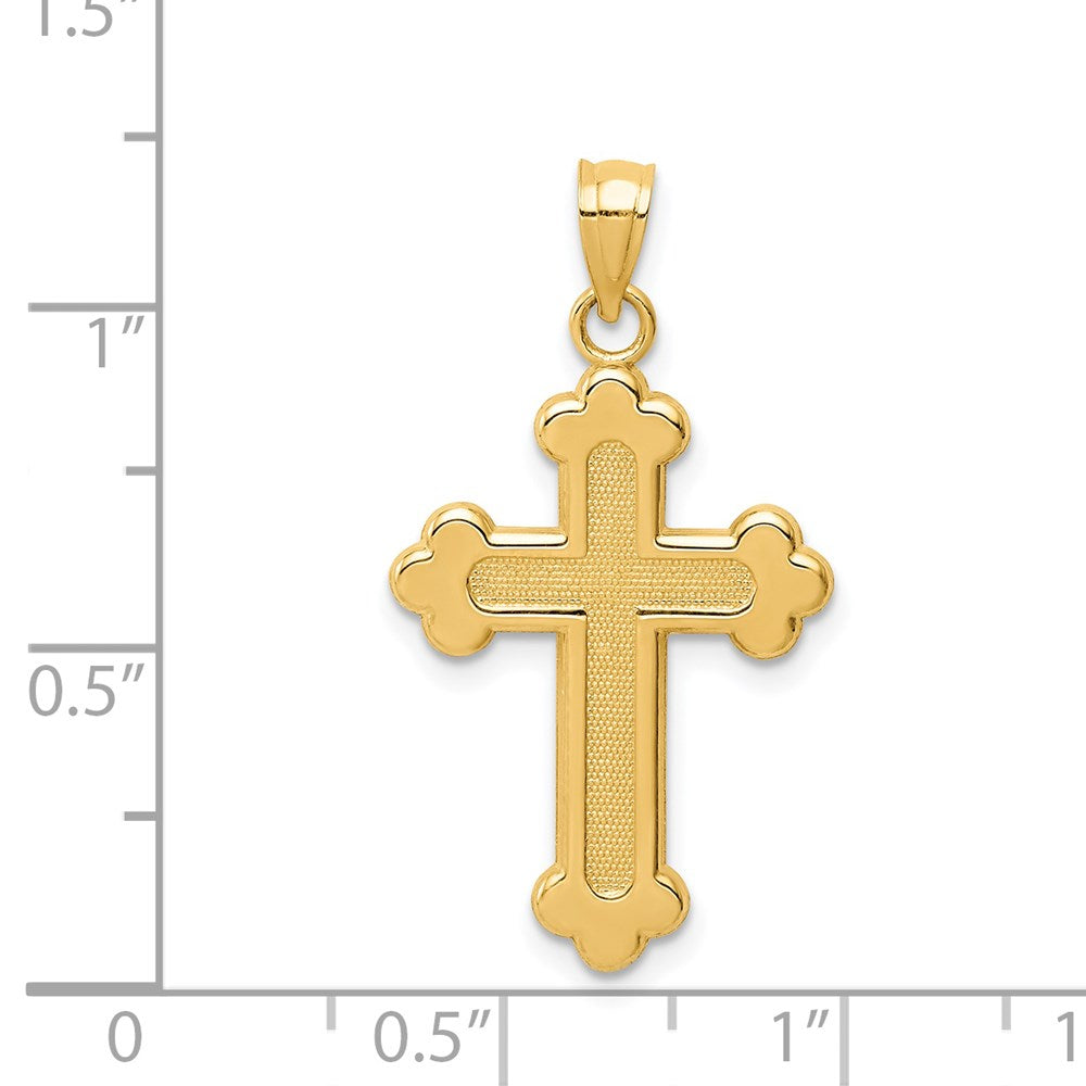 14k Yellow Gold 16.32 mm Satin and Polished Budded Cross Pendant (1.01 grams)