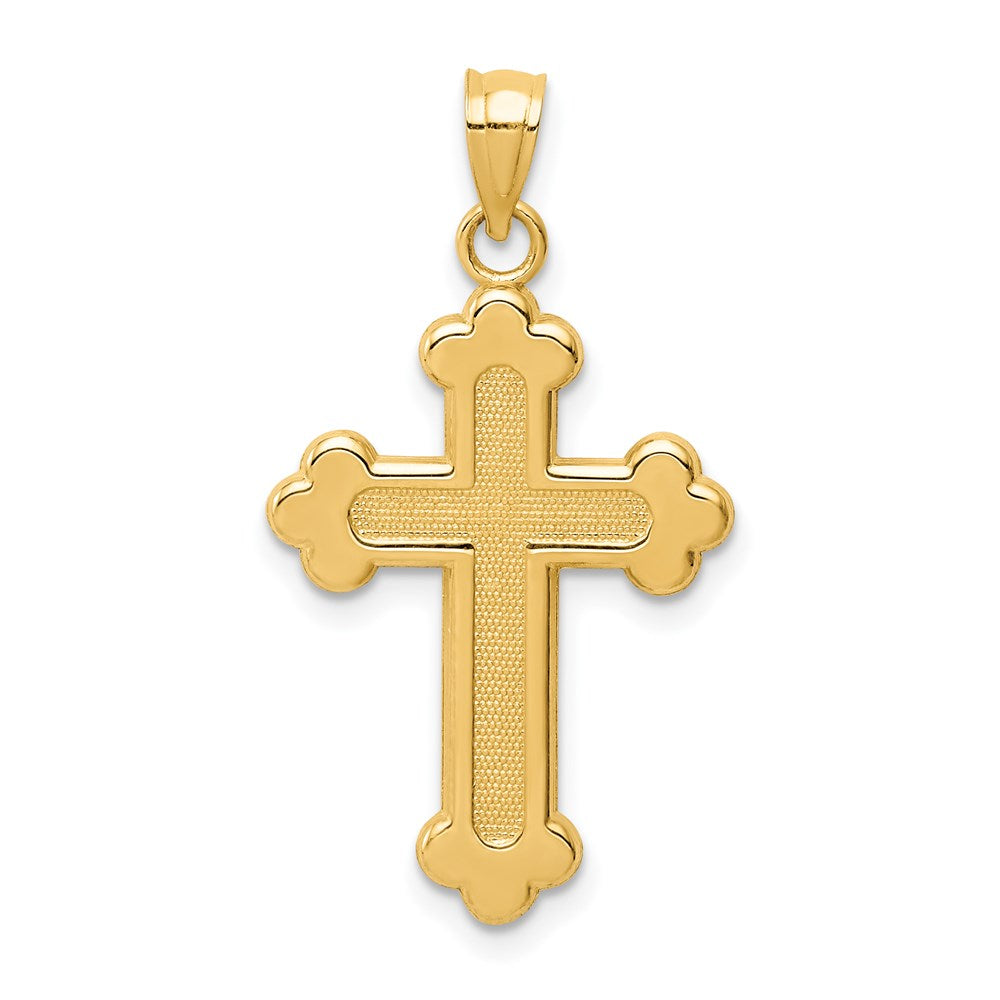 14k Yellow Gold 16.32 mm Satin and Polished Budded Cross Pendant (1.01 grams)