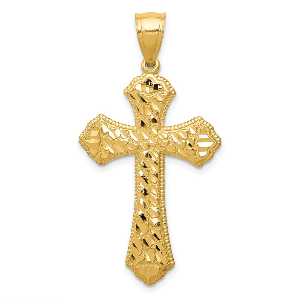 14k Yellow Gold 21.34 mm Diamond-cut Budded Cross Pendant (2.25 grams)