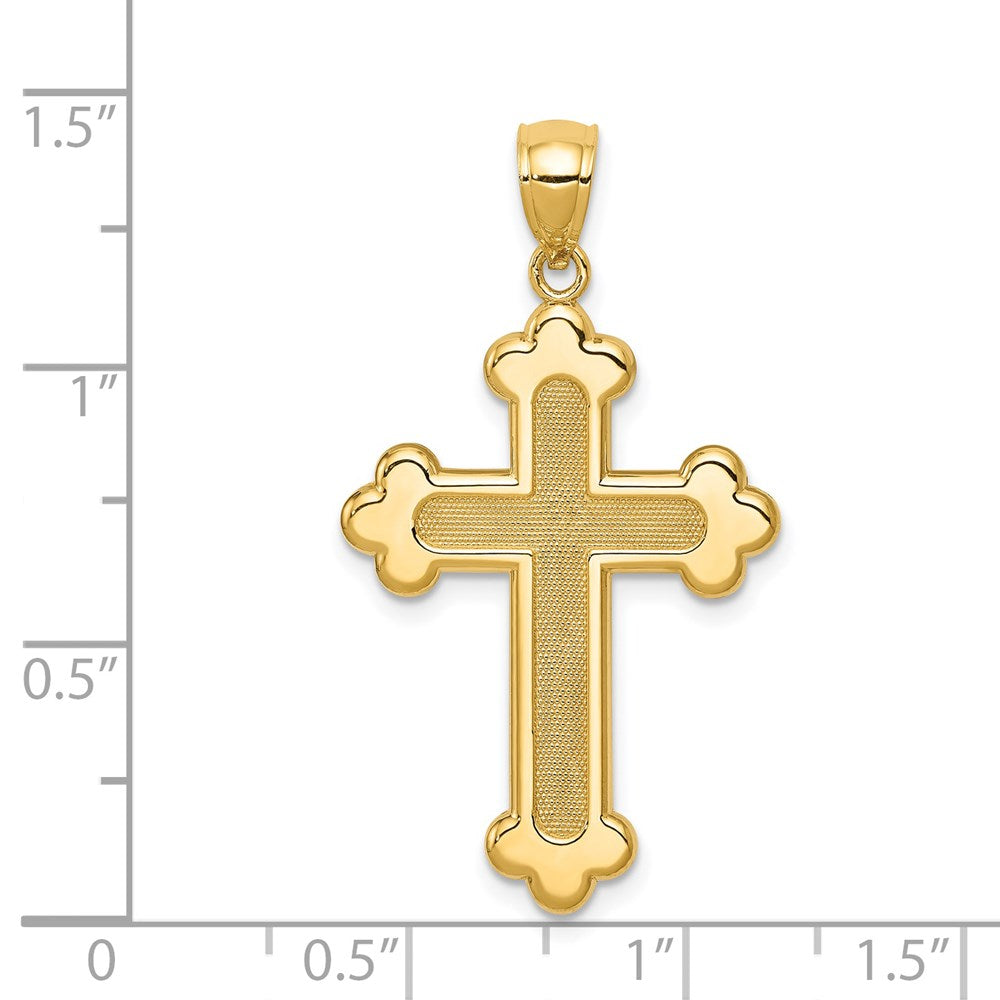 14k Yellow Gold 19.8 mm Satin and Polished Budded Cross Pendant (1.83 grams)