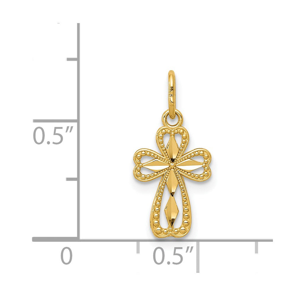 14k Yellow Gold 8.73 mm Diamond-cut Polished Small Cross Pendant (0.34 grams)