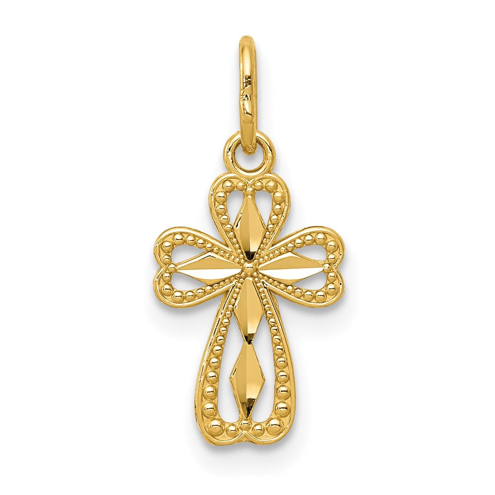 14k Yellow Gold 8.73 mm Diamond-cut Polished Small Cross Pendant (0.34 grams)