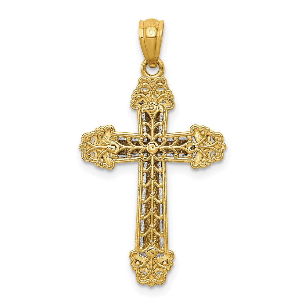 14k Two-tone 17.4 mm Polished Cross Pendant (1.75 grams)