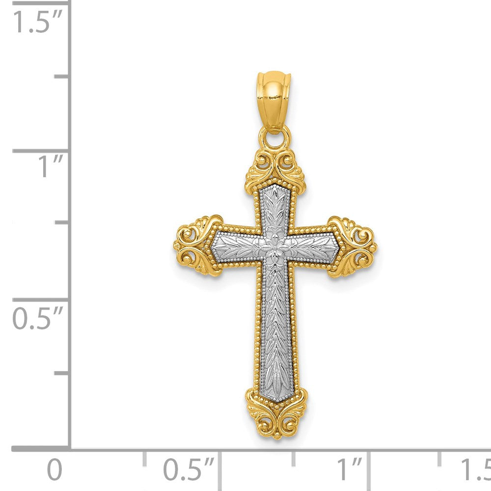 14k Two-tone 17.4 mm Polished Cross Pendant (1.75 grams)
