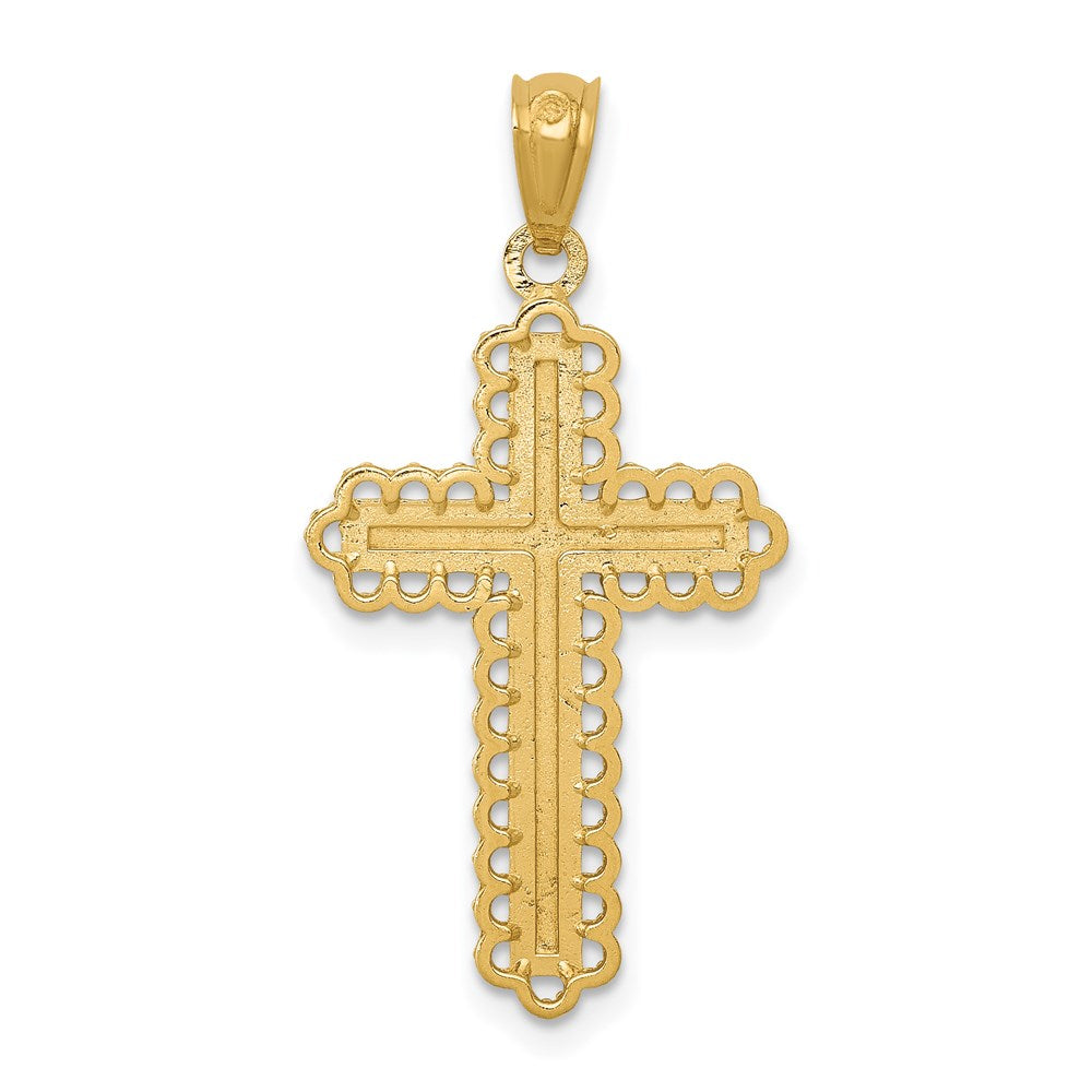 14k Yellow & Rhodium 15.44 mm Diamond-cut Budded Cross Pendant (1.04 grams)