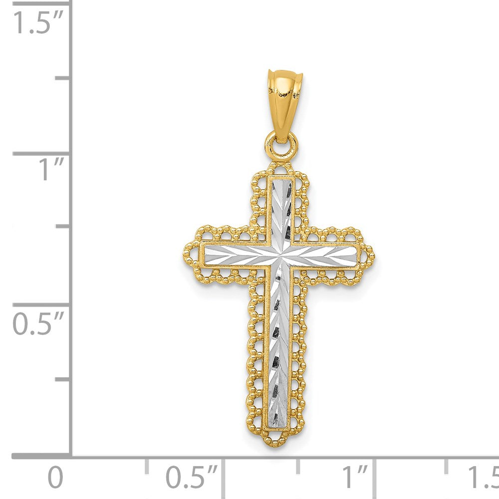 14k Yellow & Rhodium 15.44 mm Diamond-cut Budded Cross Pendant (1.04 grams)