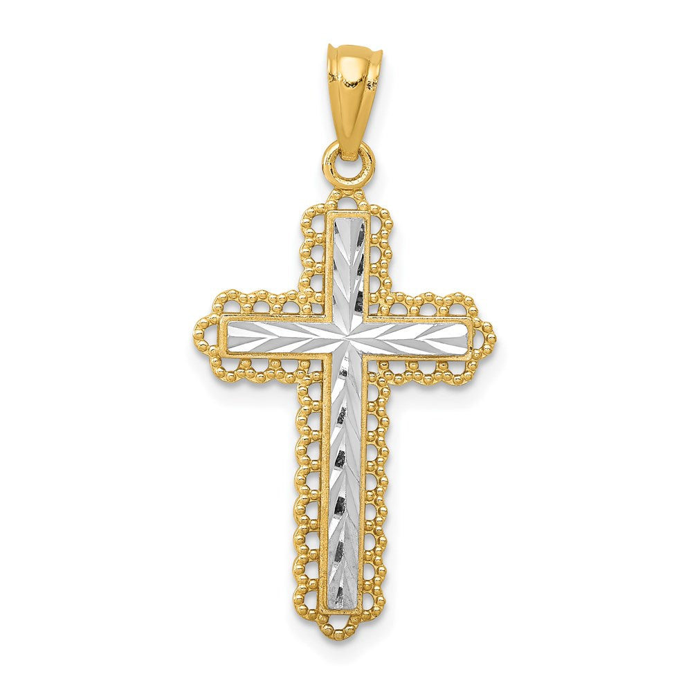 14k Yellow & Rhodium 15.44 mm Diamond-cut Budded Cross Pendant (1.04 grams)