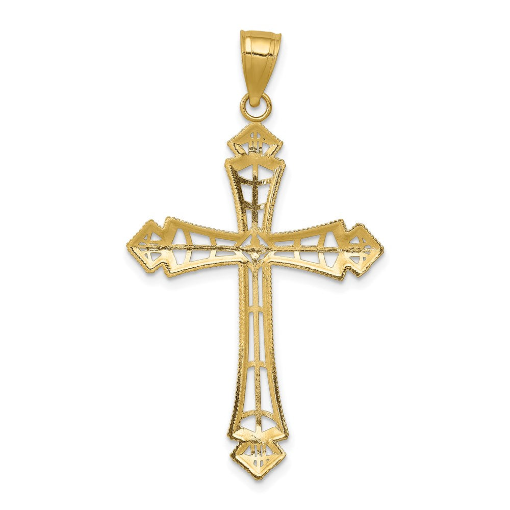 14k Yellow & Rhodium 23.4 mm Diamond-cut Cross Pendant (1.12 grams)