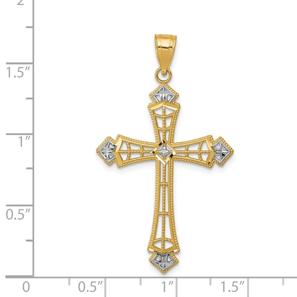 14k Yellow & Rhodium 23.4 mm Diamond-cut Cross Pendant (1.12 grams)