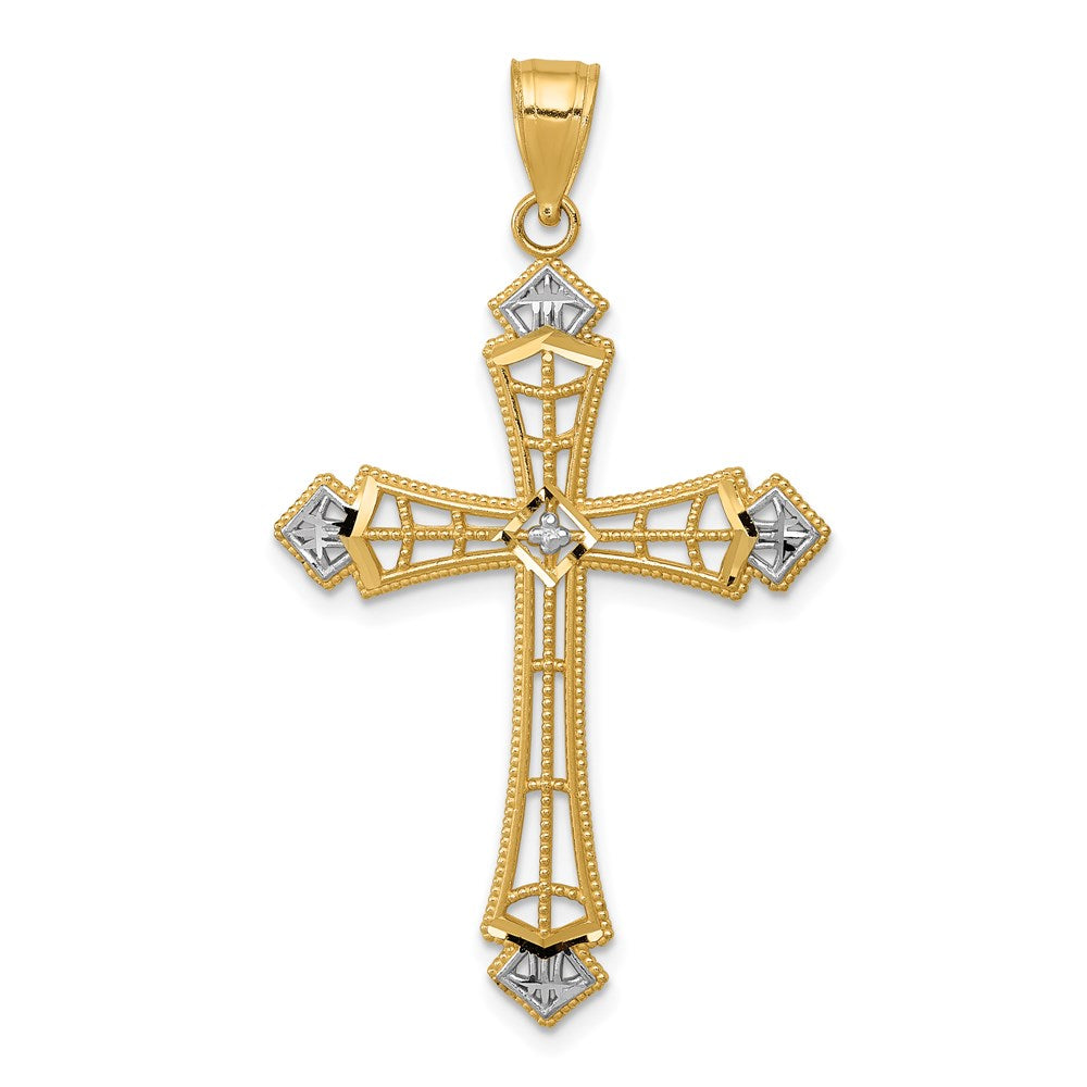 14k Yellow & Rhodium 23.4 mm Diamond-cut Cross Pendant (1.12 grams)