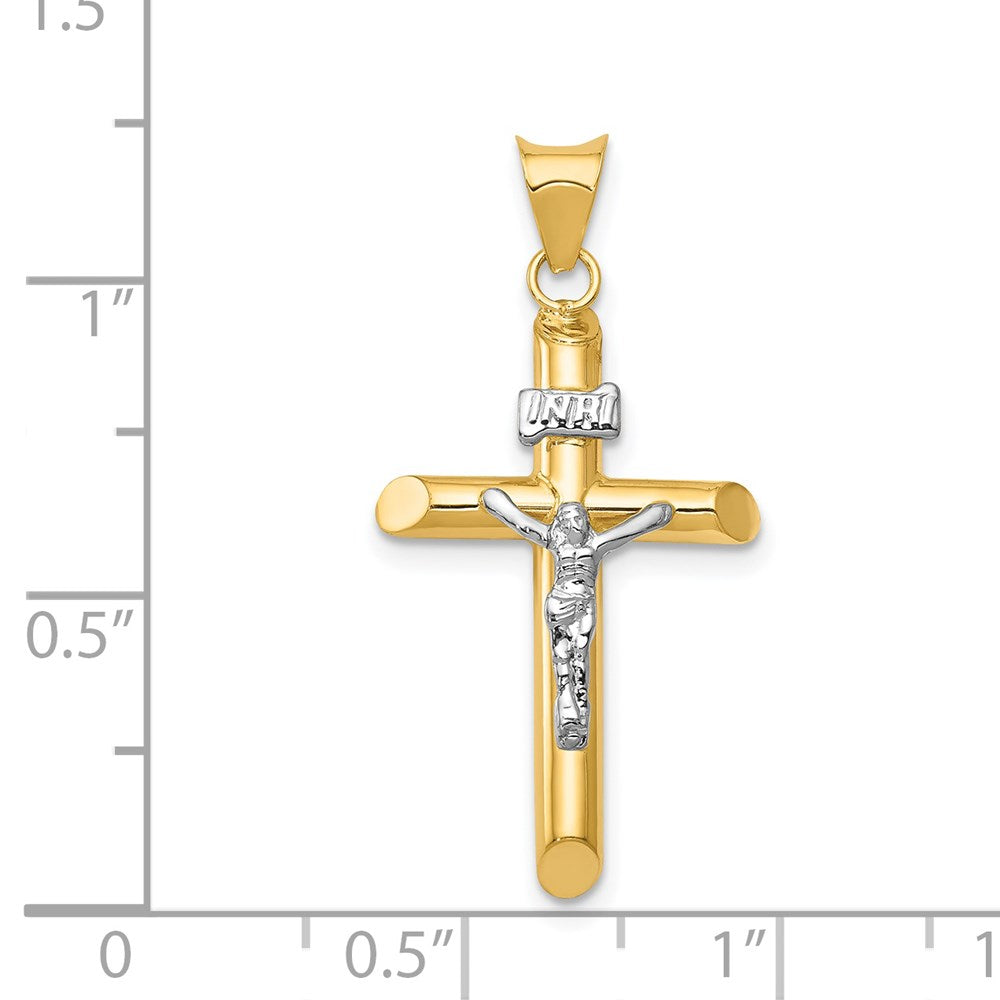 14k Two-tone 16 mm Two-Tone Polished Jesus Crucifix Pendant (1.19 grams)
