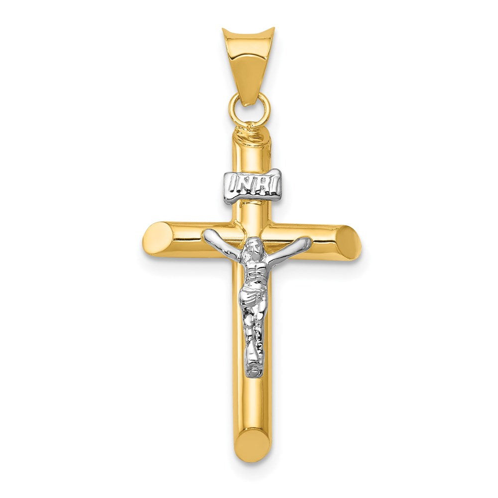 14k Two-tone 16 mm Two-Tone Polished Jesus Crucifix Pendant (1.19 grams)