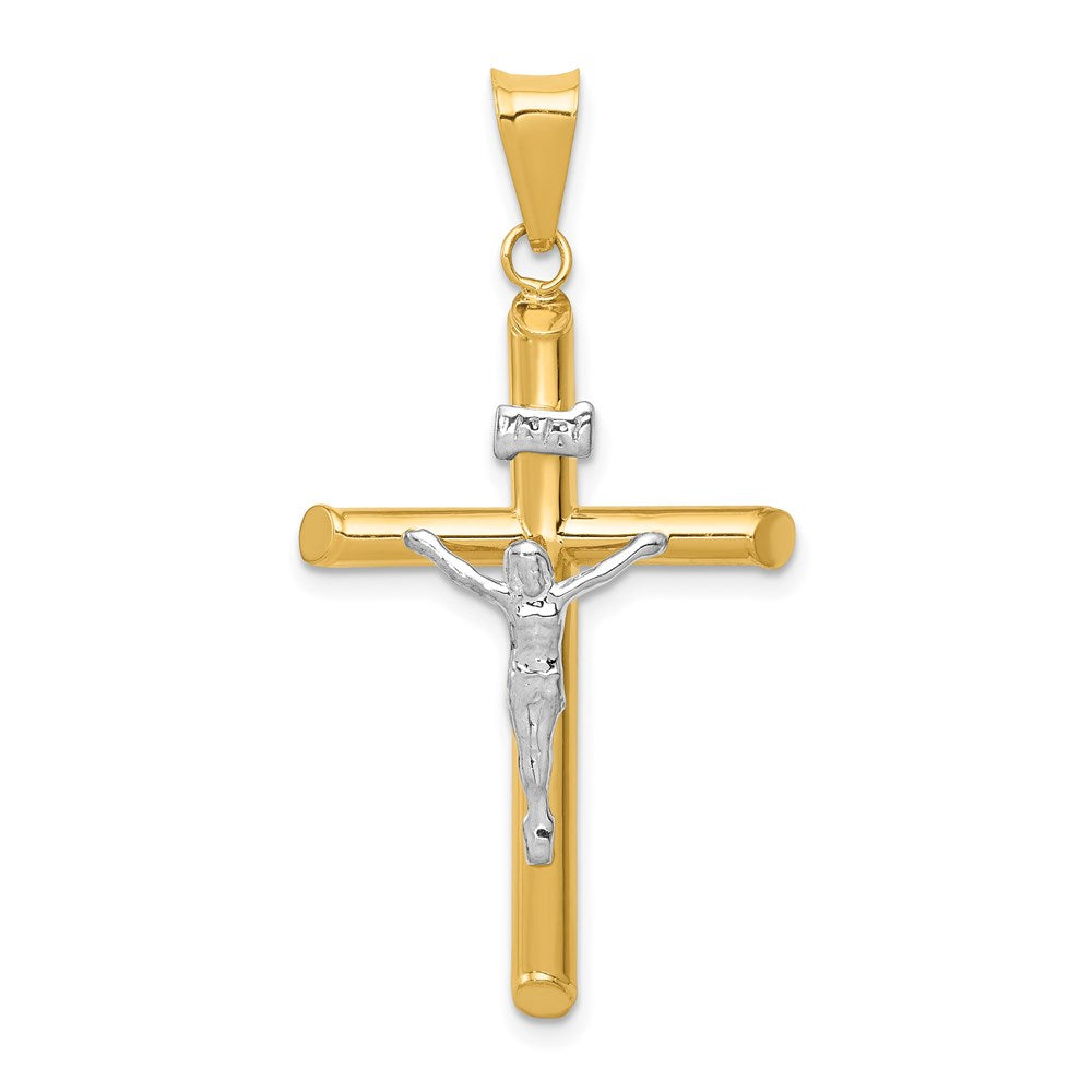 14k Two-tone 20 mm Two-Tone Polished Jesus Crucifix Pendant (1.5 grams)