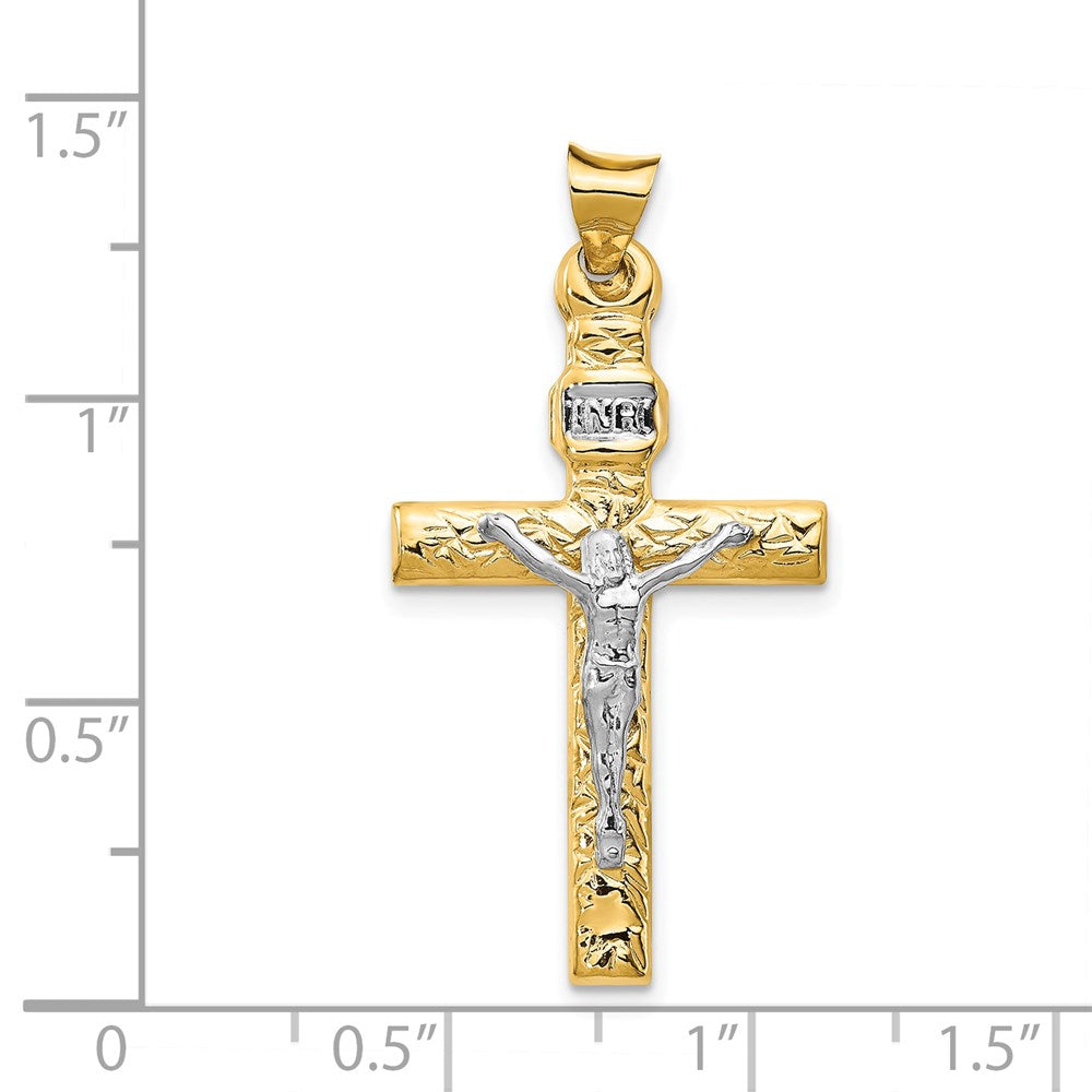 14k Two-tone 18 mm INRI Crucifix Pendant (1.17 grams)