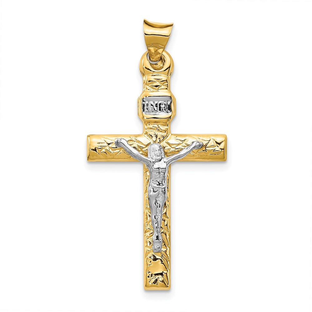 14k Two-tone 18 mm INRI Crucifix Pendant (1.17 grams)