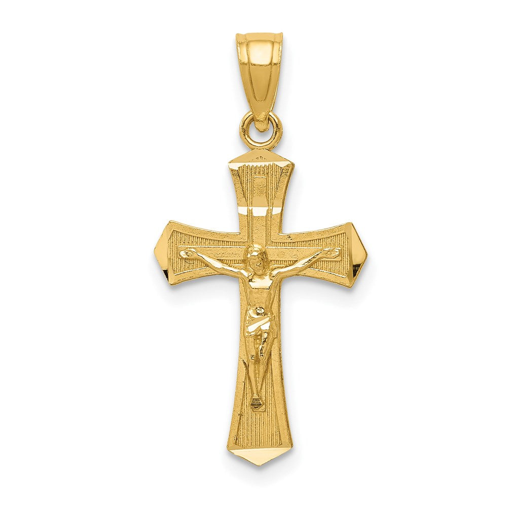 14k Yellow Gold 13 mm Diamond-cut Crucifix Pendant (0.76 grams)
