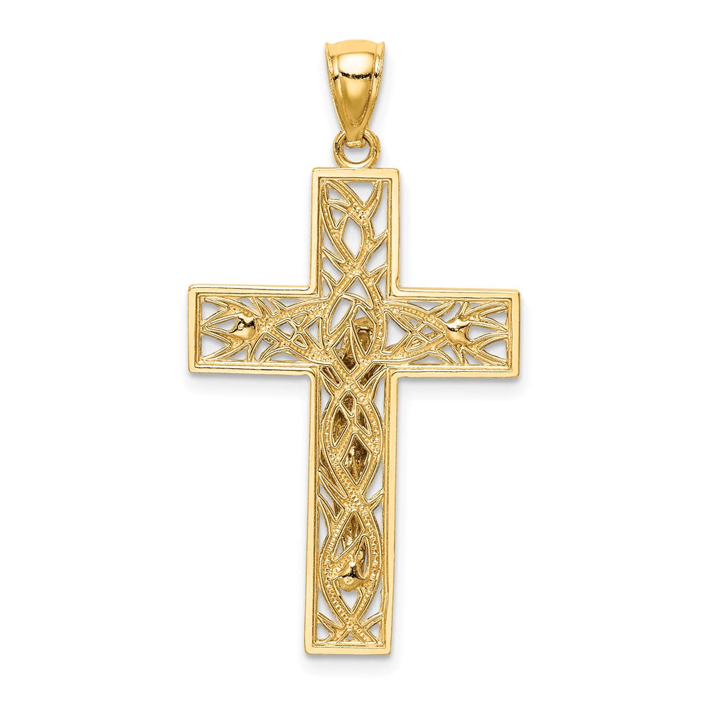 14k Two-tone 20 mm Two-Tone Satin Polished D/C Crucifix W/Vines Pendant (2.11 grams)
