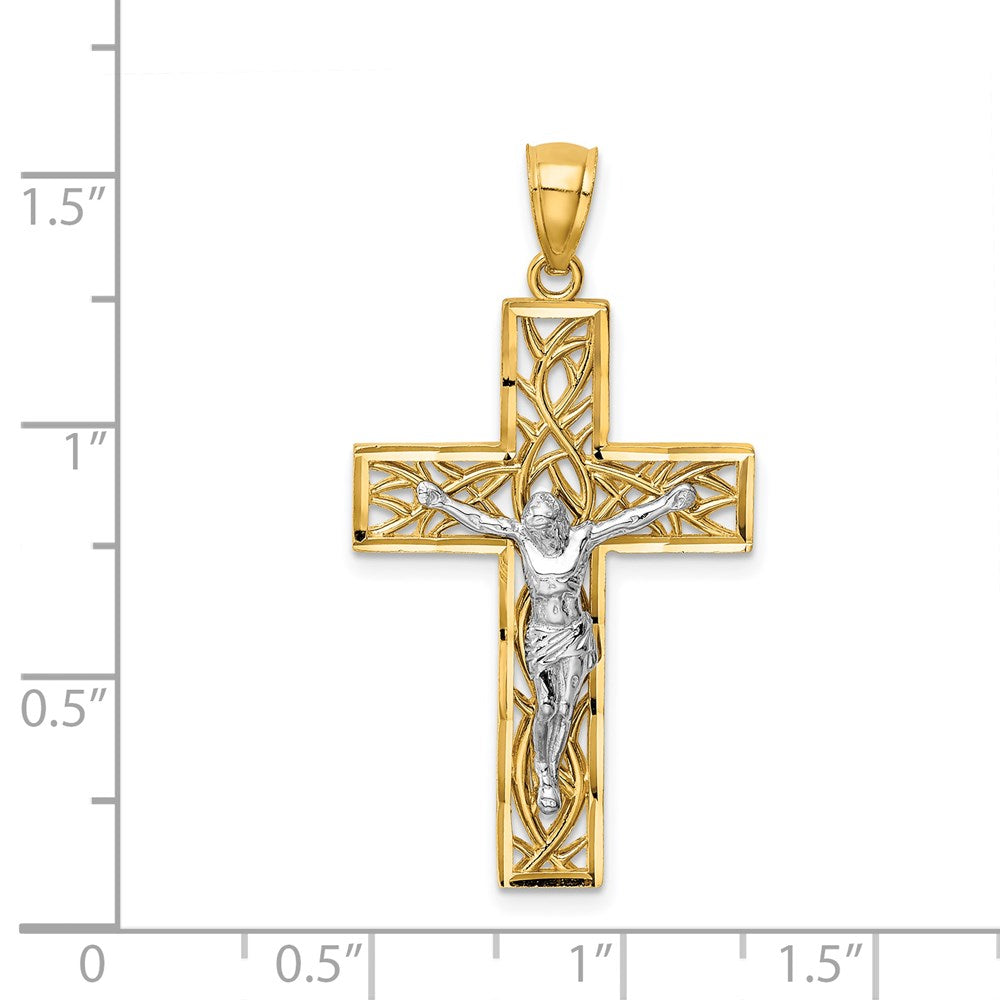 14k Two-tone 20 mm Two-Tone Satin Polished D/C Crucifix W/Vines Pendant (2.11 grams)
