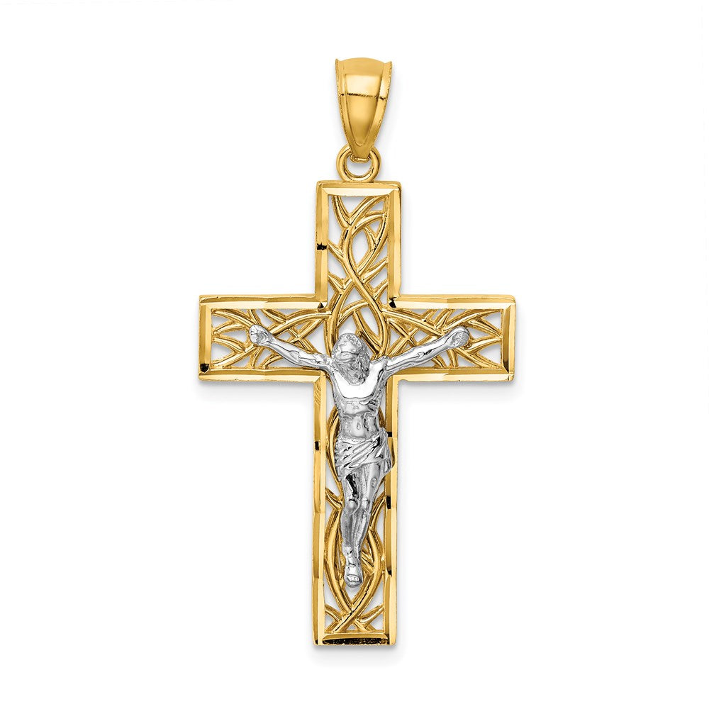 14k Two-tone 20 mm Two-Tone Satin Polished D/C Crucifix W/Vines Pendant (2.11 grams)