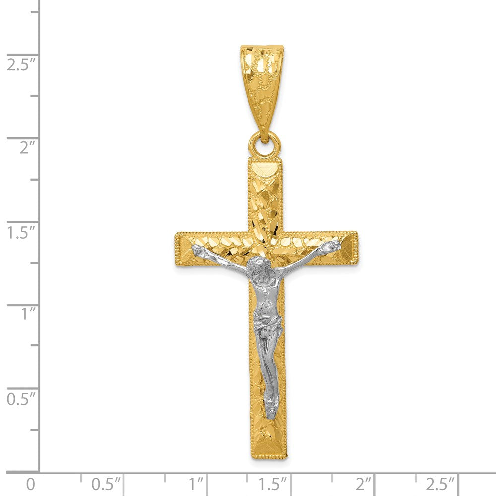 14k Two-tone 27 mm Diamond-cut Crucifix Pendant (5.84 grams)